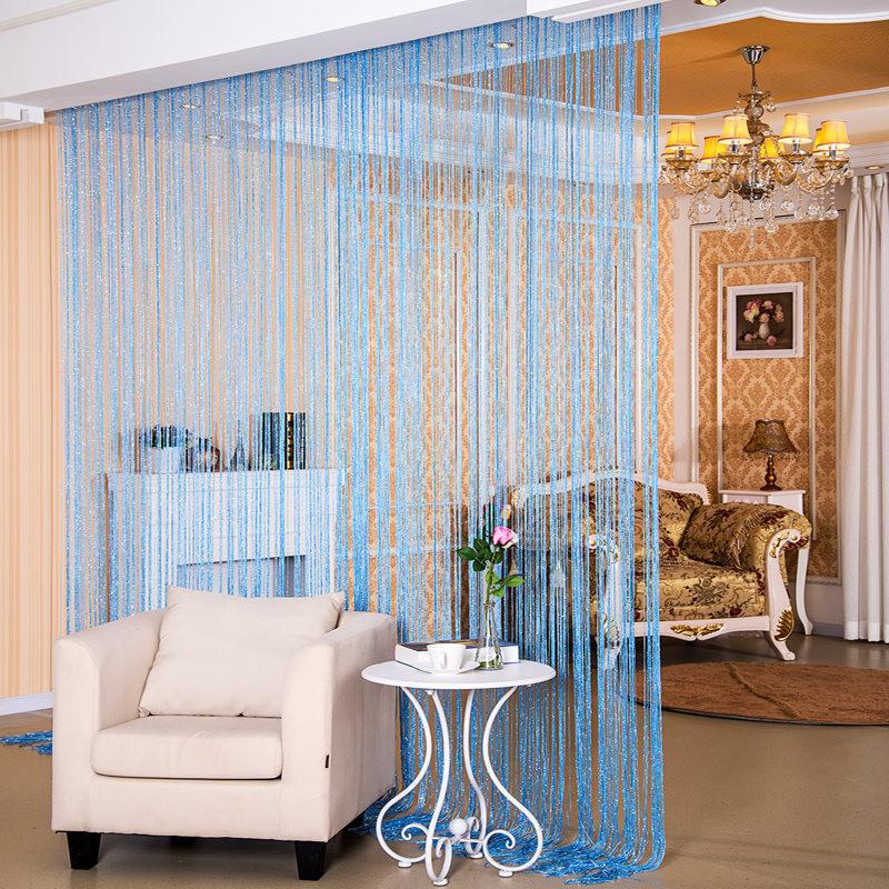 100x200CM Living Room String Curtain Shiny Tassel Silver Line Cortinas Solid Color Window Home Door Divider Curtain