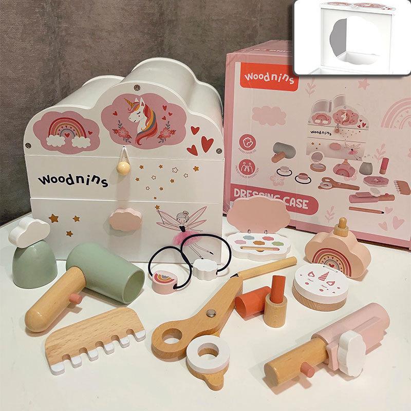 Pink Wooden Princess Makeup Bag Toy Set for Girls