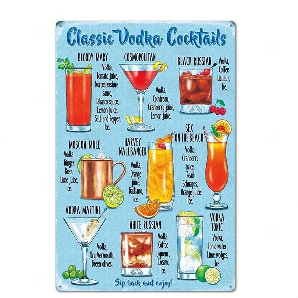 Cocktail Posters Decor Vintage Metal Tin Signs Plaque Metal Sign Wall Decor for Man Cave Bar Pub Club