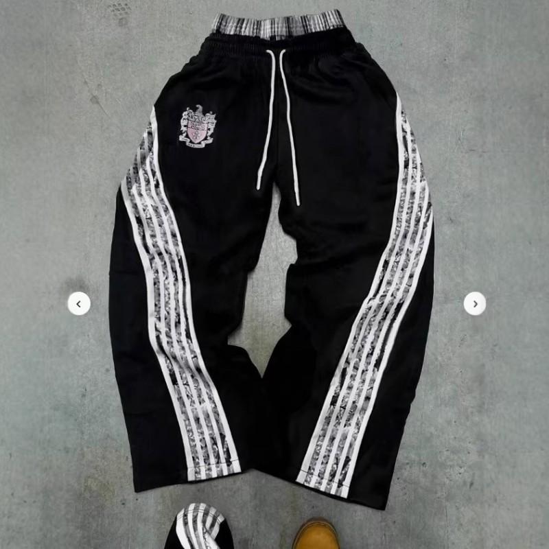 Pantalon de survêtement à rayures rétro avec badge imprimé lettre pour homme - Coupe ample droite - Streetwear - Pantalon décontracté