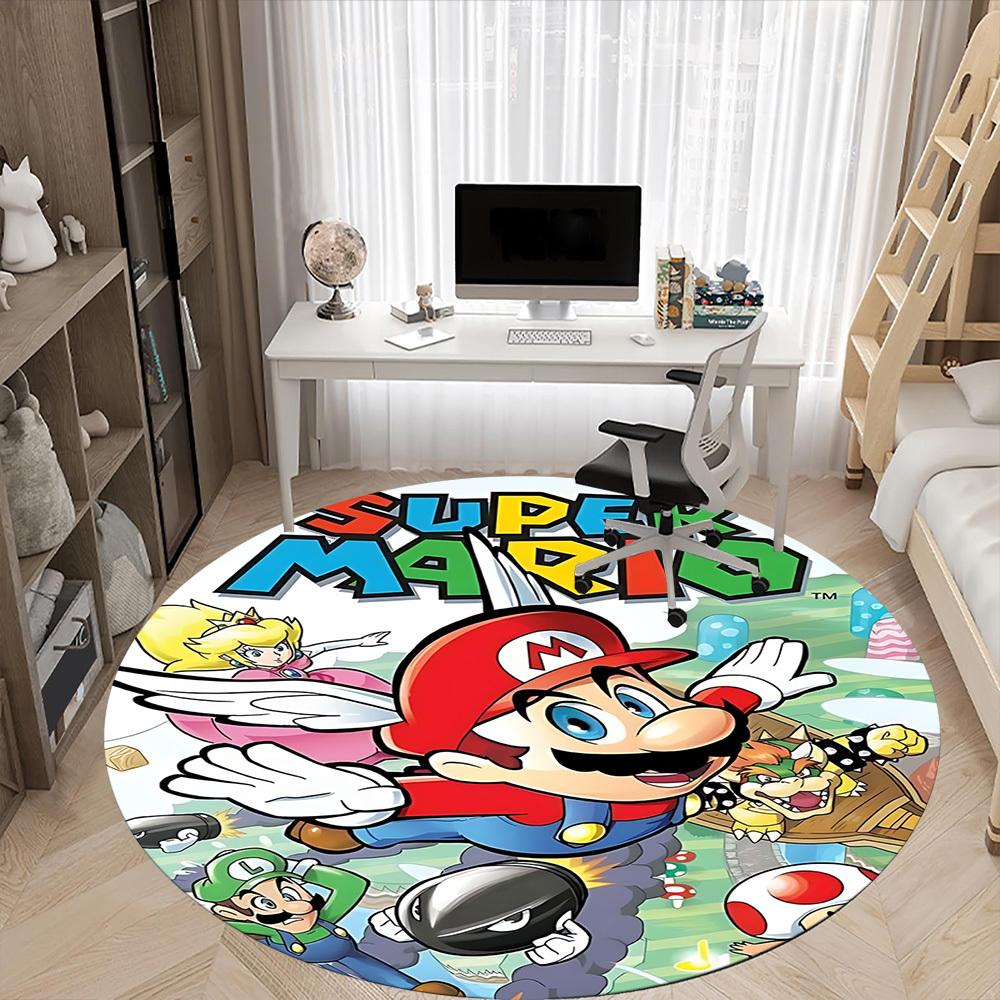1 szt. Super Mario Bros. Okrągły dywanik biurowy, pod krzesła biurowe, do sypialni, salonu, wystroju domu a1022284