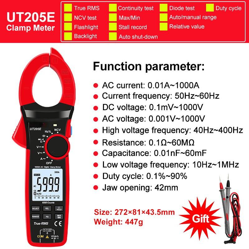 RMS Digital Clamp Meter AC Current 1000A AC DC Voltage 1000V 6000 Count Inrush Current Diode Continuity Measurement Tool