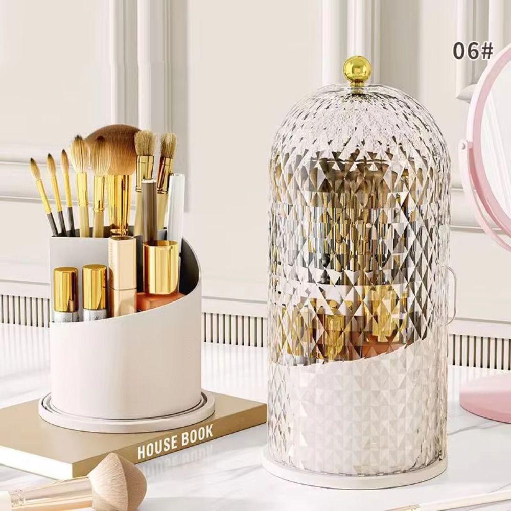 Dustproof Birdcage Makeup Brush Holder 360° Rotating Make Up Brush Bucket Eyebrow Pencil