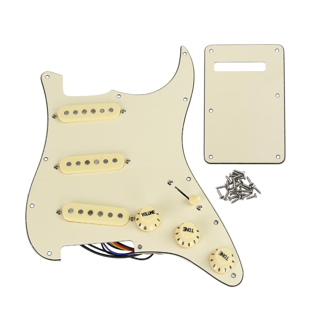 FLEOR Cream 3ply Alnico 5 Prewired Guitar Pickguard Loaded SSS ST 11 Holes + Back Plate Set