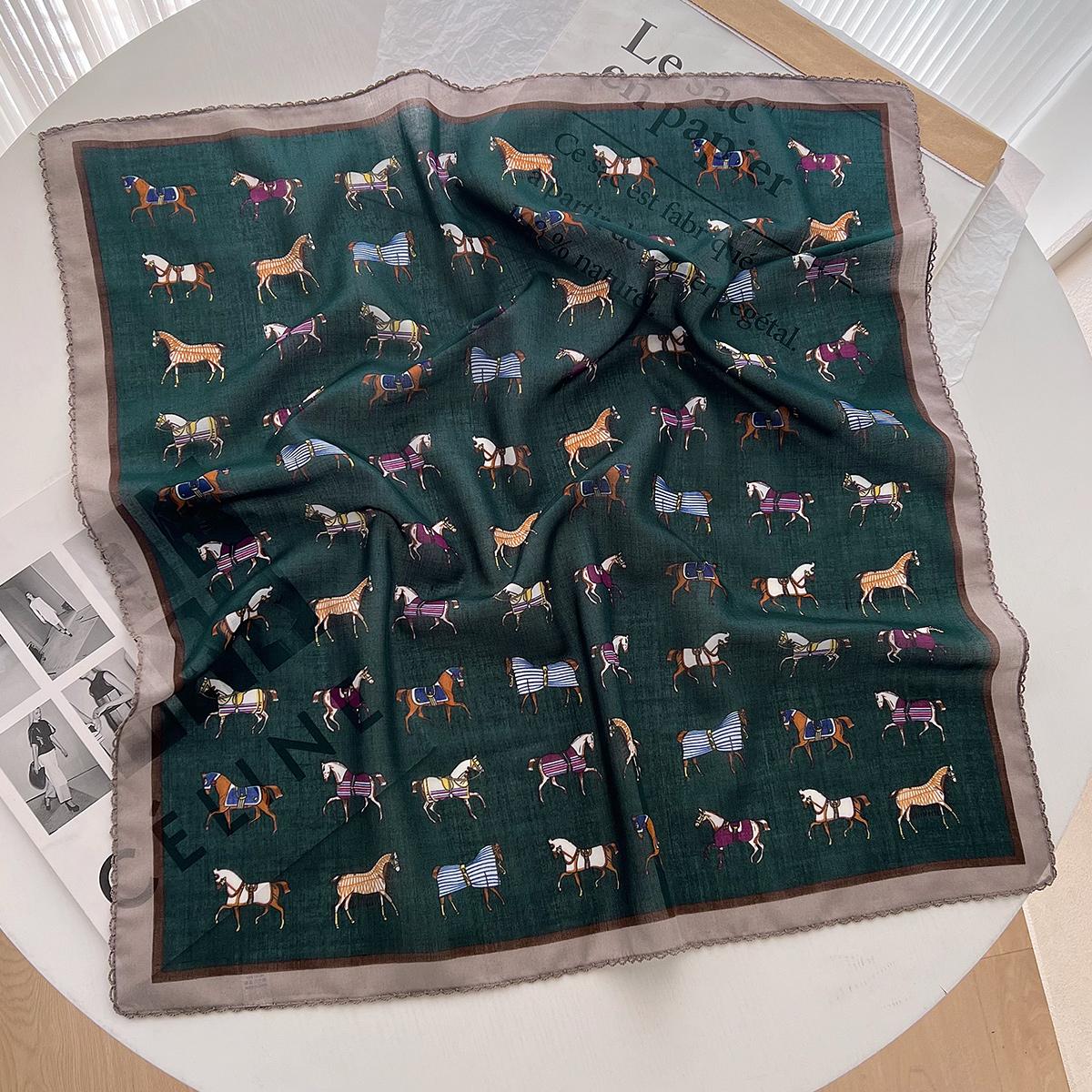 

Квадратный шарф с каретой и пони, женский шейный платок, весенне-осенний, подходящий к рубашке, шарф, темпераментный, ветрозащитный, дышащий шарф 60cm