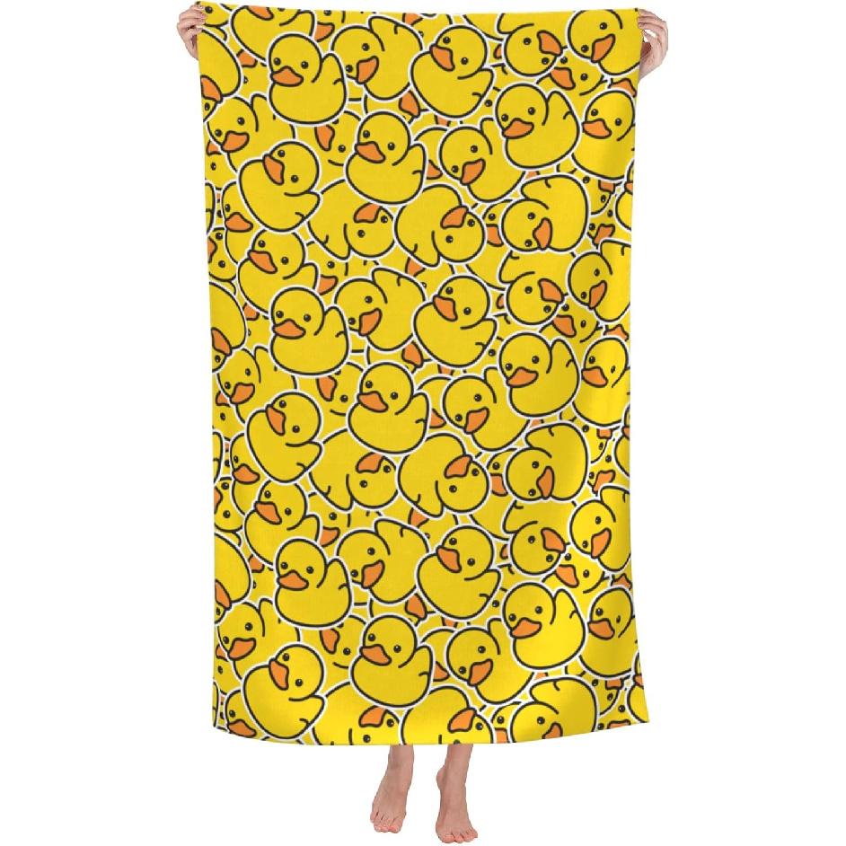 WIBUE Yellow Rubber Duck Microfiber Oversized Beach Towel, Lightweight Quick Dry Sandproof Towels 60”x30” for Swim Pool Yoga Gym Camping, Beach