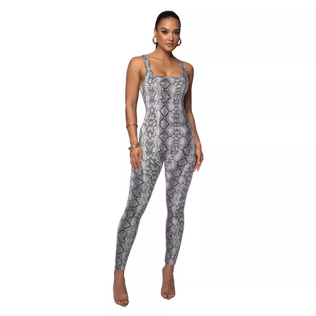 Dame Ermeløs Vest Onesie Trådet Firkantet Hals Hofte Løft Slank Sexy Jumpsuit