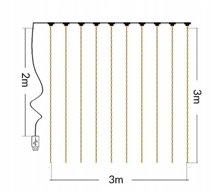 LED Light Curtain 3x3M Warm White Control