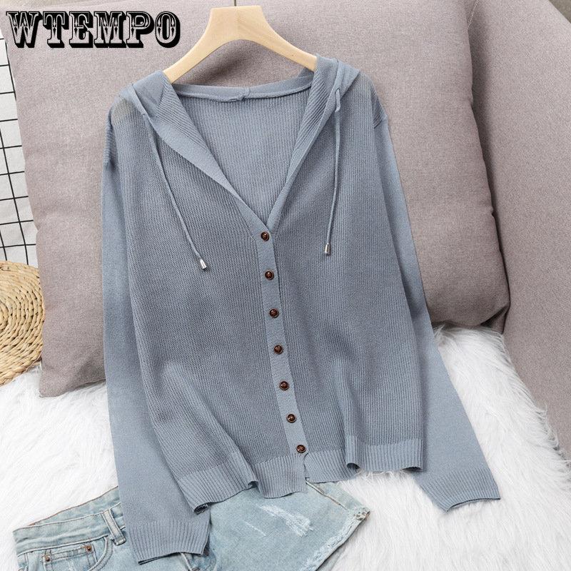 Summer Knitted Cardigan Jacket Women's Hooded Tops Ice Silk Thin Section Hollow Sunscreen Cardigan