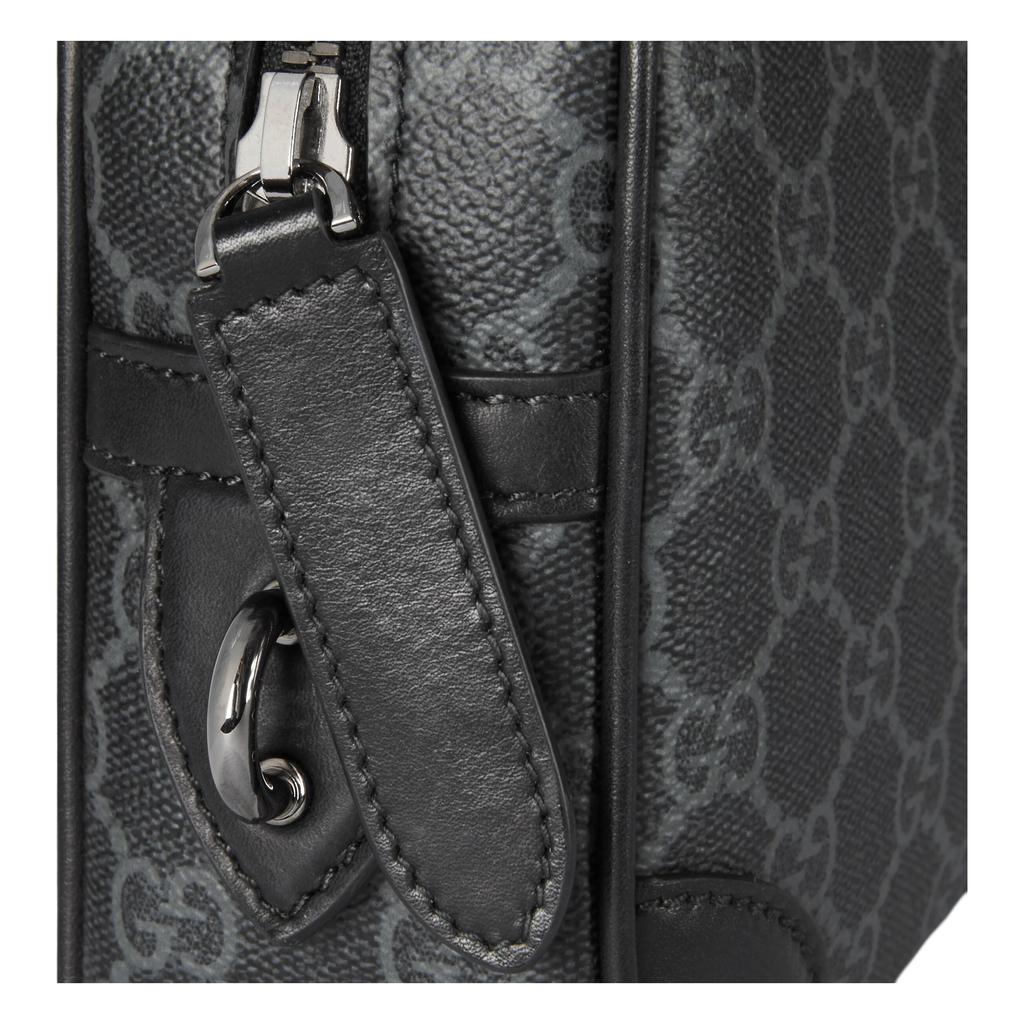 Gucci GG Emblem Logo Muster Reißverschluss Stoff Kulturtasche Klein Herren Kulturtasche Schwarz 821164-FAD6M-1000