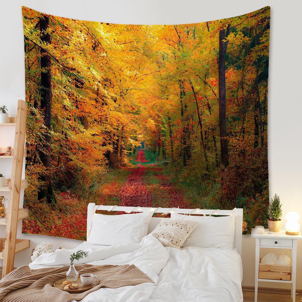 Herbstgelbe Wald Bachlandschaft Wandteppich Ahorn Bäume Blätter Wandbehang Hippie Tapiz Dekor Wandteppiche Teppiche