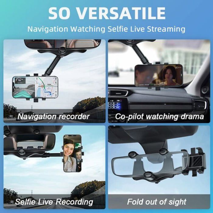 Phone Holder - RNEMITERY - Rearview Mirror - 360° Rotatable - Retractable - For Smartphones