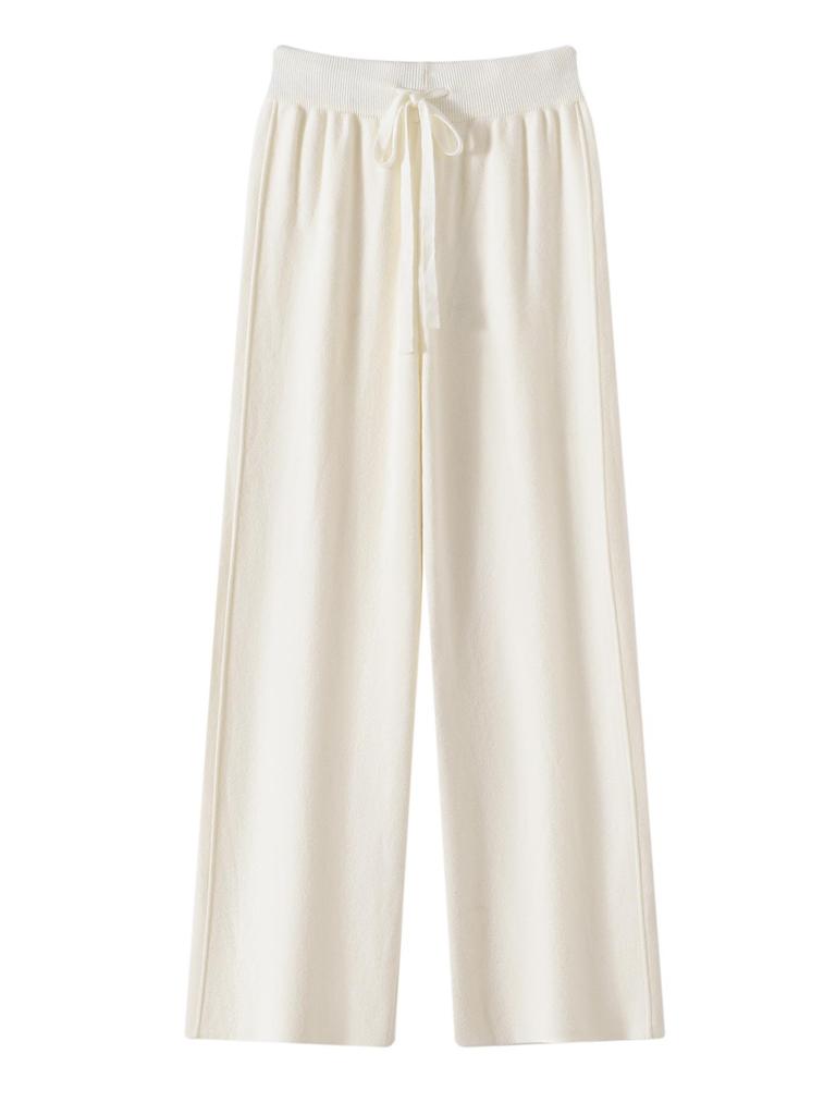 Women's Korean Style High Waist Wide-Leg Knit Pants - Autumn/Winter Fashion, Floor-Length, Straight-Leg Design