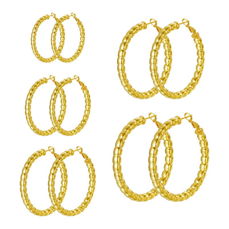 Trendy European and American Beaded Large Hoop Earrings in Yellow Brass - High-End, Light Luxury Fashion for Women, Available in Gold and Silver