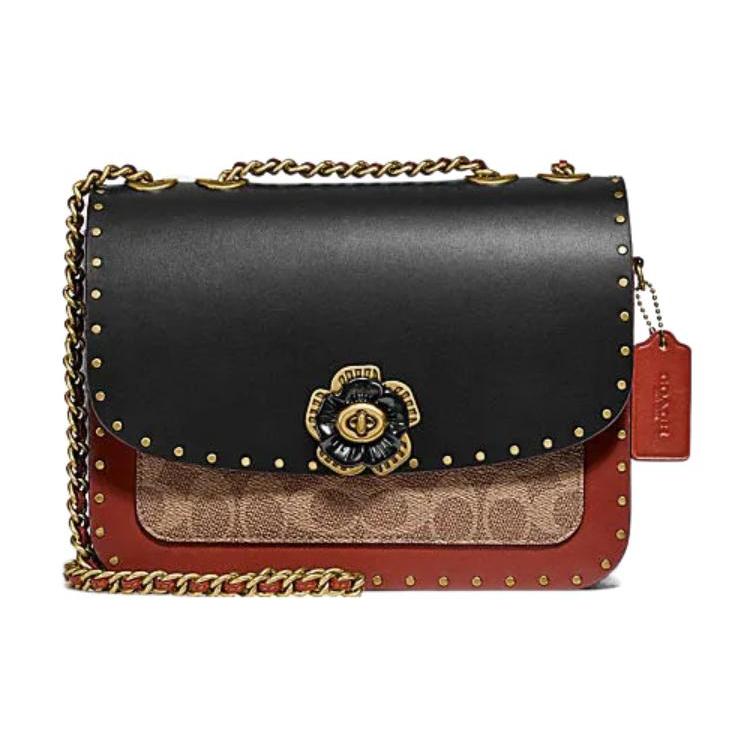 New COACH Madison Cow Leather With Snake Skin Envelope Bag, Crossbody Bag, Shoulder Bag Medium Size Women's Black & Brown C3758-B4WG4