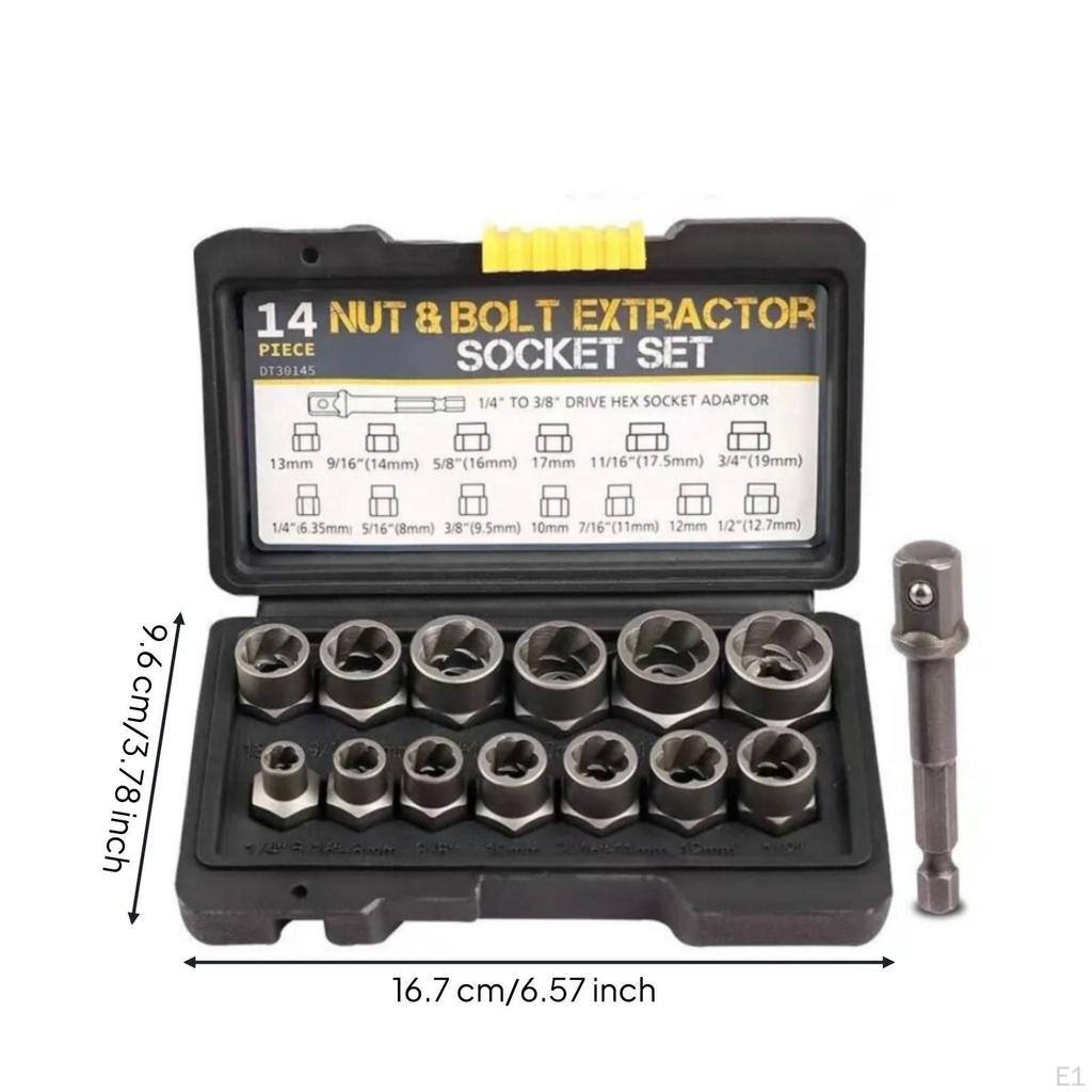 14 Pieces Bolt Extractor Socket Set Damaged with Case Roundedoff Nut Remover
