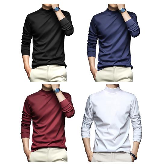 Pánský top na jaro podzim s ochranou krku, polovyvýšeným límcem, slim fit, strečový, s dlouhým rukávem, pulovr, základní mikina pro domov, sport, posilovnu, street wear