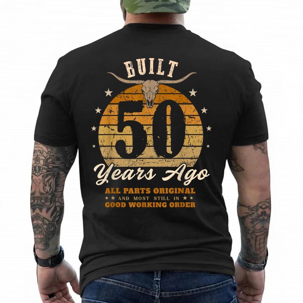 Built 50 Years Ago Funny 50th Birthday Skull Western Cowboy T-Shirt XL