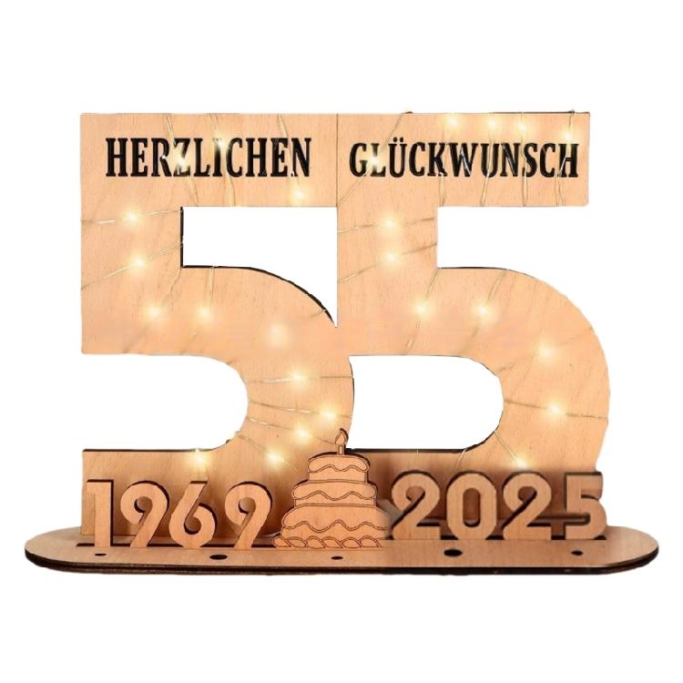 Elegant Wooden Number Figurine with LED Light String Stand for Birthday and Wedding Wood Sign Guest Book DIY Art Crafts