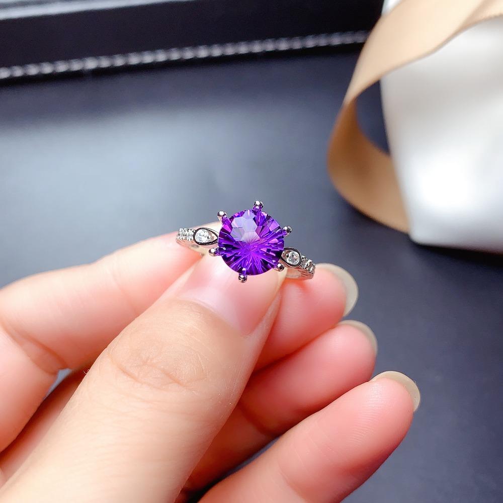 

Amethyst Firework Cut Moissanite Ring for Women PT950 8 Hearts 8 Arrows High Carbon Diamond Ring adjustable