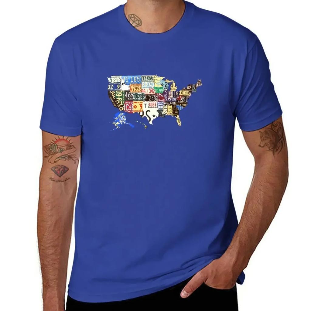 Usa Vintage License Plates Map Tshirt Hippie Clothes Summer Clothes Anime T Shirt For Unisex