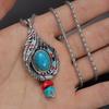 Bohemian Tribal Ethnic Style Necklace Imitation Turquoise Feather Pendant Niche Necklace