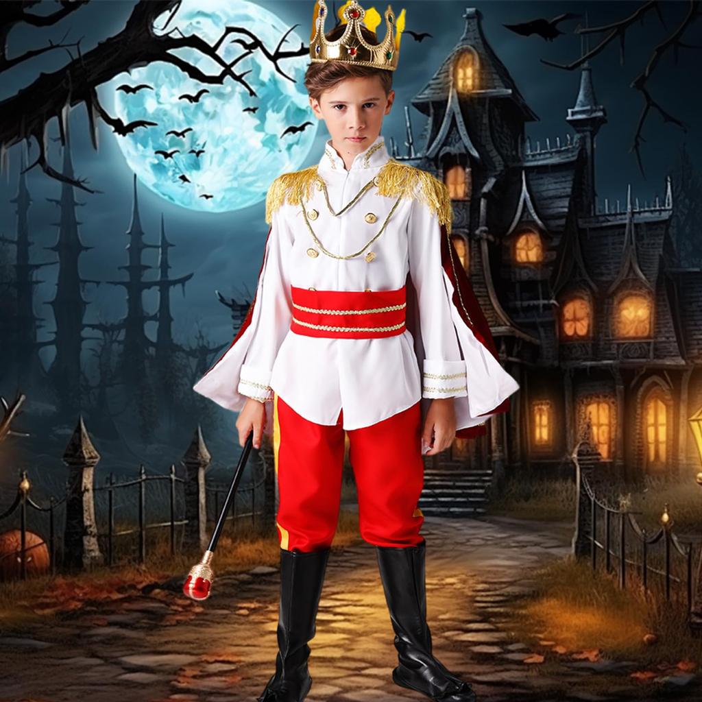 [Formemory] Halloween Costume for Boys - Prince Outfit with Wand, Cape, and Crown - Perfect for Parties, Stage Performances, School Festivals,