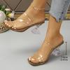 Women Heel Slippers Summer New Fashion Square Toe Open Toe Pumps Sandals Fashion Versatile Transparent Strap Chunky High Heels