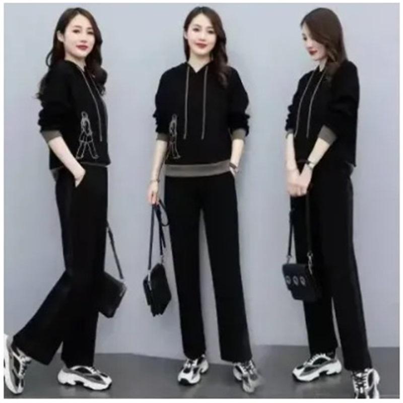 

Women s Casual 2-Piece Tracksuit Hooded Sweatshirt Wide Leg Pants Sportswear Streetwear 4XL