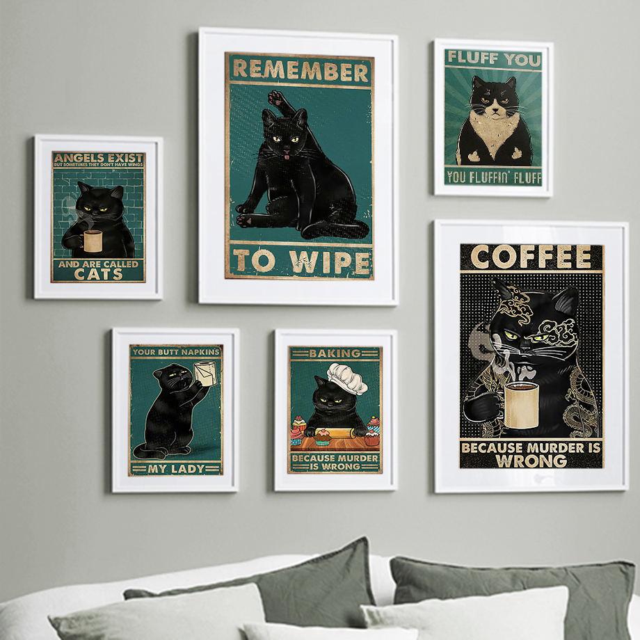 Vintage Coffee Toilet Paper Cat Bar Club Posters And Pints Nordic Wall Art Canvas Painting Abstract Pictures For Bathroom Decor