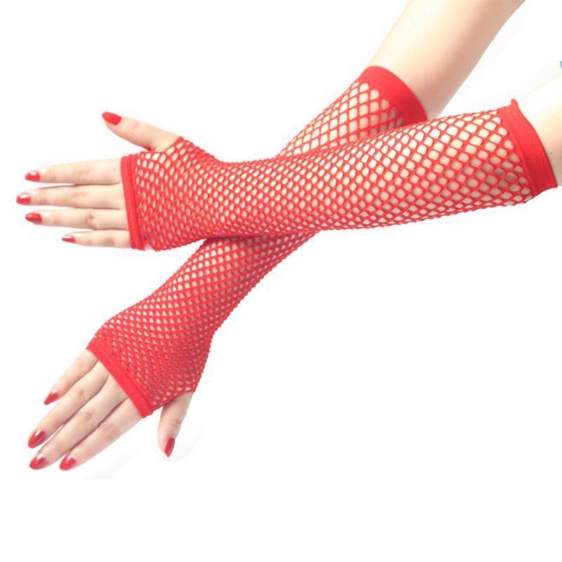 Meier Fishnet gloves - mesh long gloves for parties, proms, and punk style - half finger design One size fits all