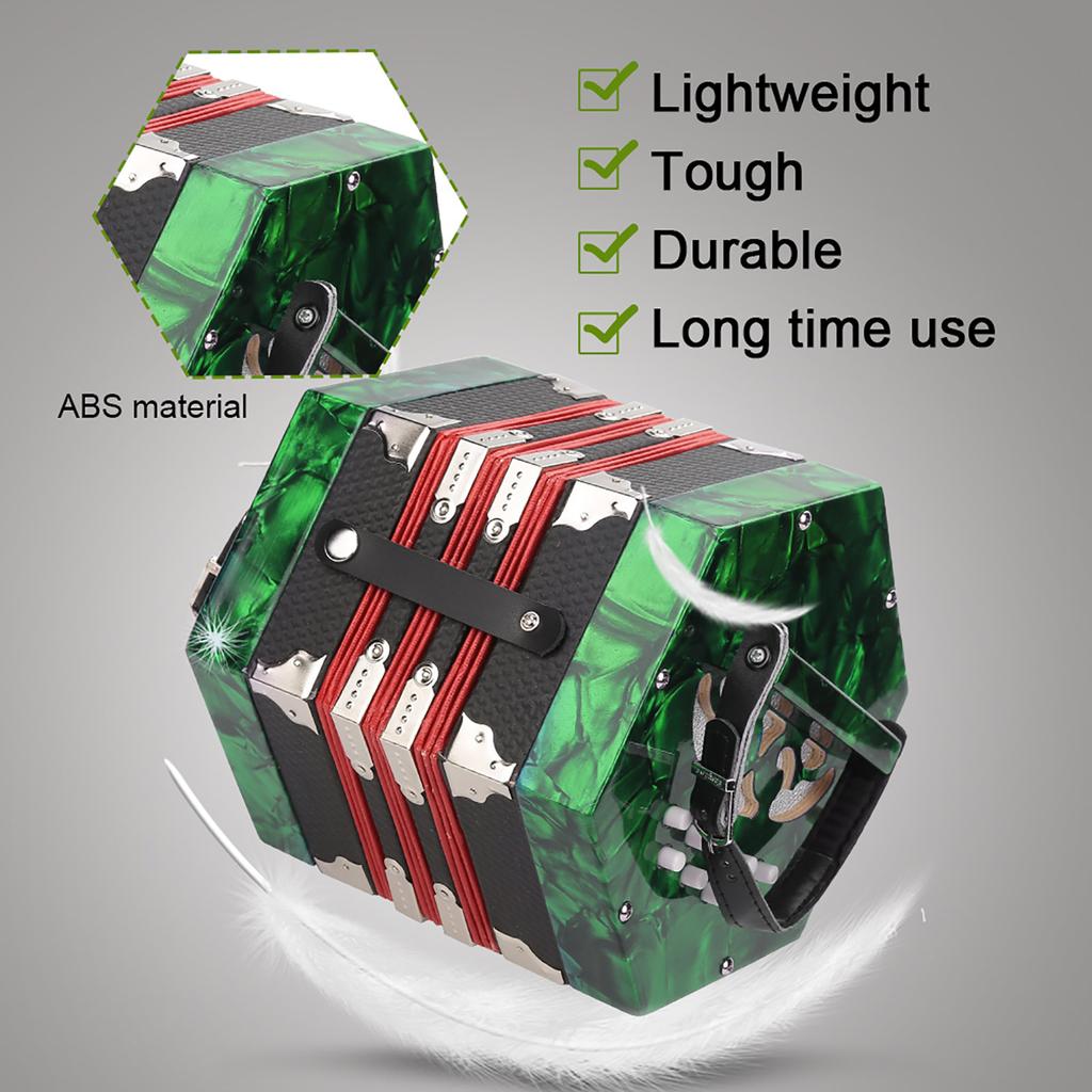 Professional 20 Buttons Accordion Concertina Musical Instrument (Green)