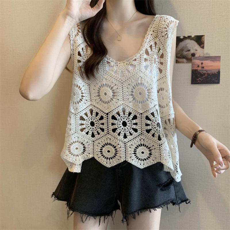 Lace Crocheted Hollowed-out Camisole Vest for Women Plus-size Summer Waistcoat Cover Top