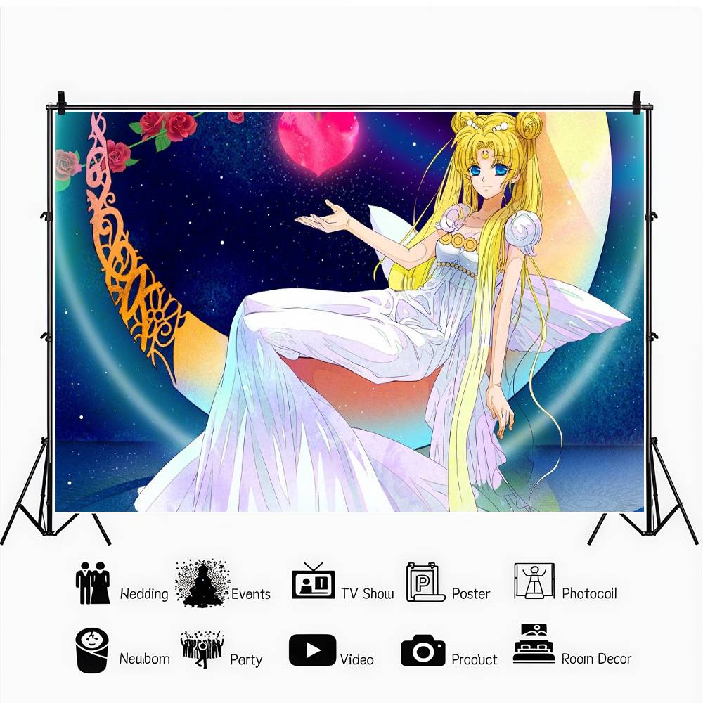 S-Sailor Moon Birthday Party Banner Backdrop Custom Children Room Photography Poster Decor Background