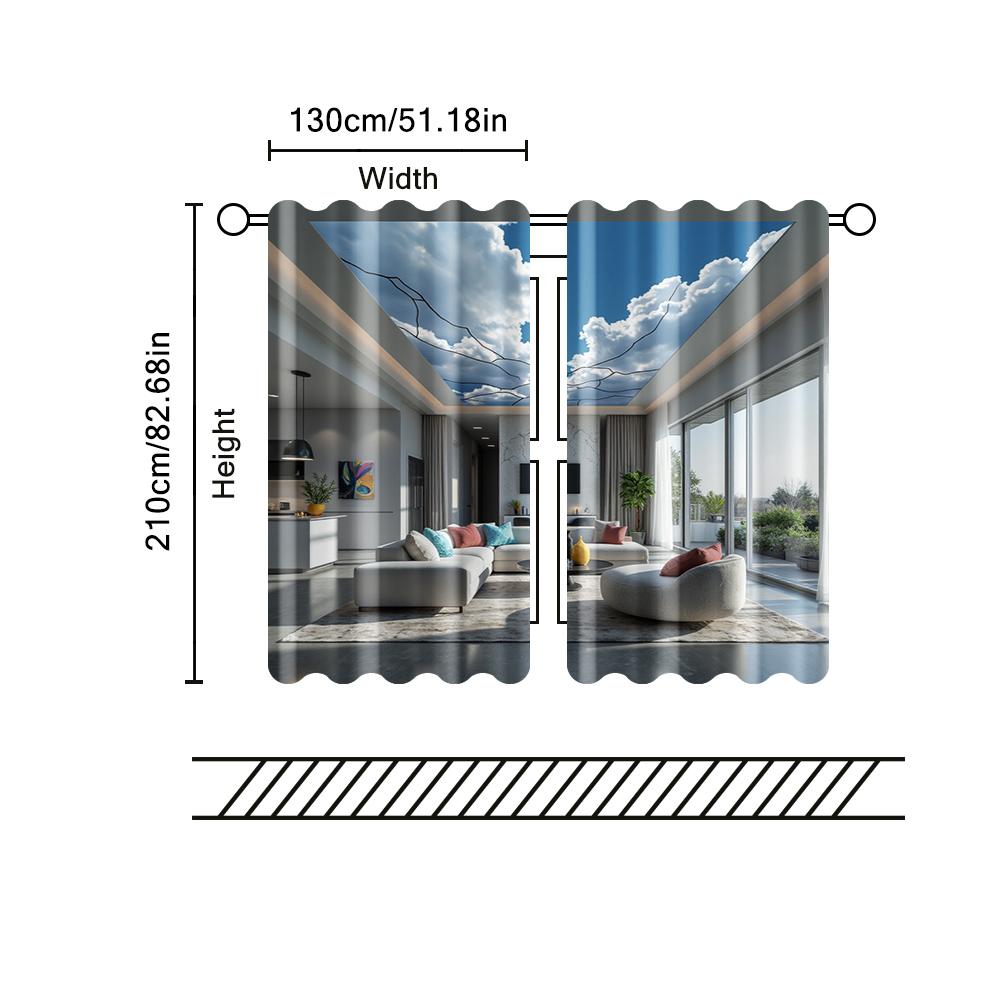 2 Pcs   Filtering Curtains (excluding Rods   Non-movable   Without Batteries) Broken Wall Sky for Use In Bedrooms and Living Rooms