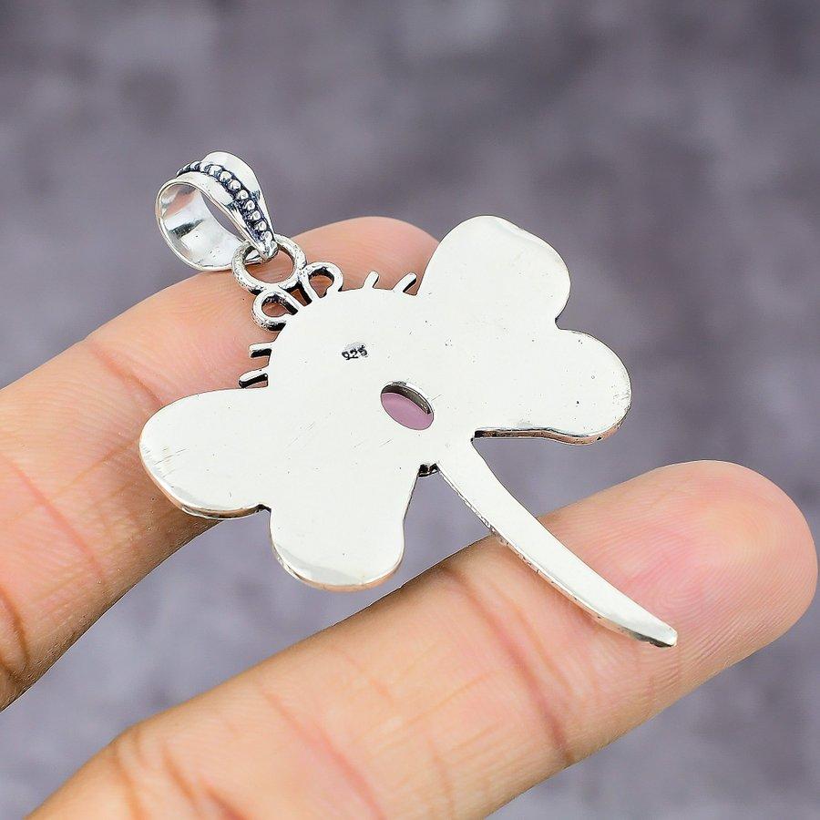 Natural Pink Chalcedony Gemstone 925 Sterling Silver Gift Pendant 2.21" t5E40