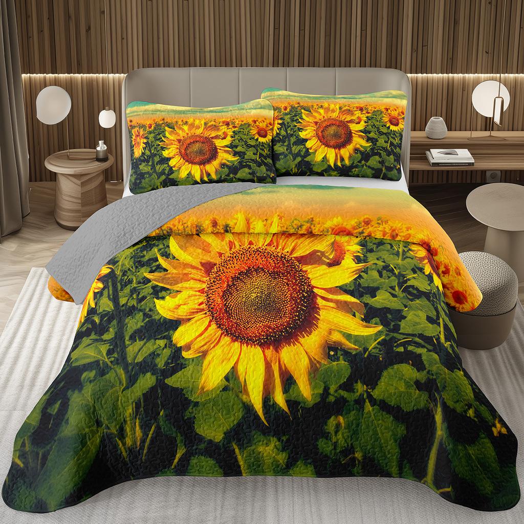 Sunflower Bedspread Twin Queen Pastoral Yellow Flowers Coverlet Garden Floral Botanical Quilted Bedding Set For Boys Girls Room