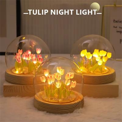 Künstliche Tulpenblume Nachtlicht Handgemacht DIY Nachttischlampe LED Nachtlampe Schlafzimmerdeko Weihnachts- Geburtstagsgeschenke Tischlampe