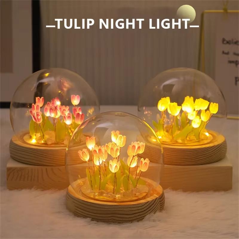 Sztuczny Kwiat Tulipana Lampka Nocna Ręcznie Robiona DIY Lampka Nocna LED Dekoracja Sypialni Prezenty Świąteczne Urodzinowe Lampka Stołowa