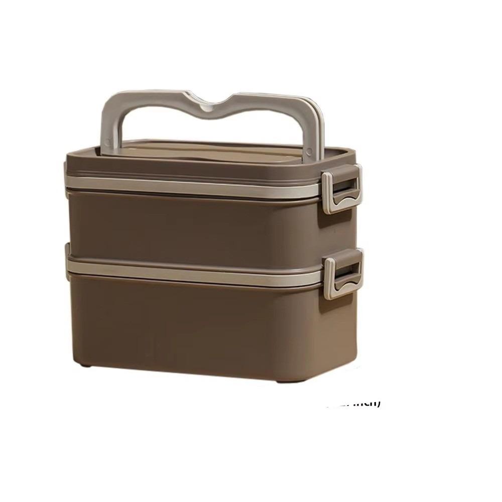 

Square Compartment Stratified Bento Proof Food Storage Containers Sealed Insulated Lunch Box two layers brown