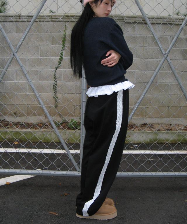 RONRON Side Lace Track Sweat Pants Black