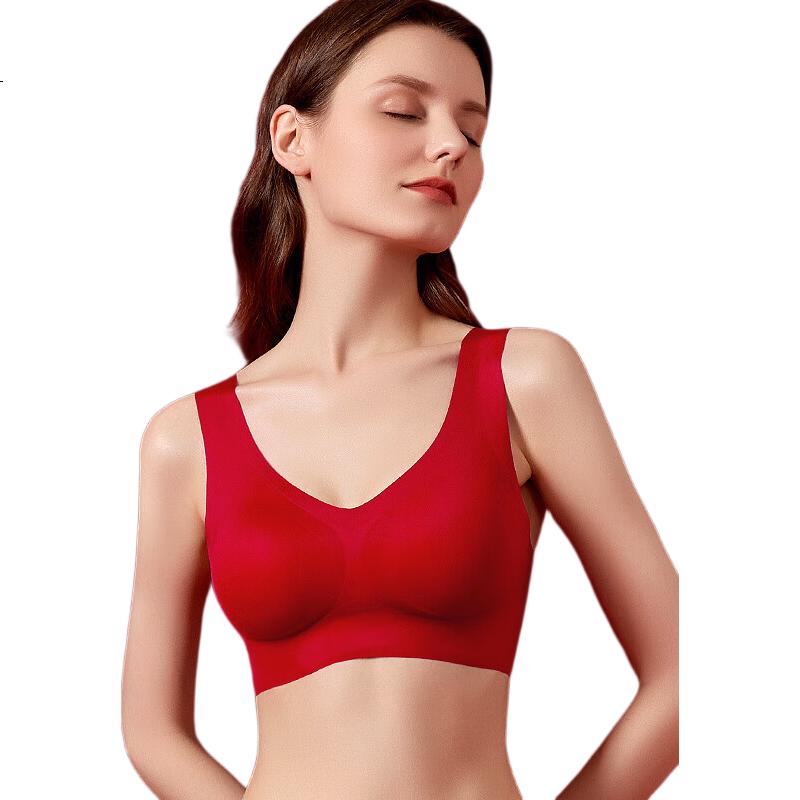 BOPRUIEY Red Festival Underwear for Women, Wedding Bride, Small Chest, Push-Up, Seamless Bra, Vest Style