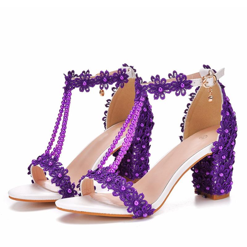 Liyke Smíšené barvy Květiny Nízké čtvercové Vysoké podpatky Letní móda Šňůrka korálků Návrhář Sandál Ženy Útulné Společenské šaty s otevřenou špičkou