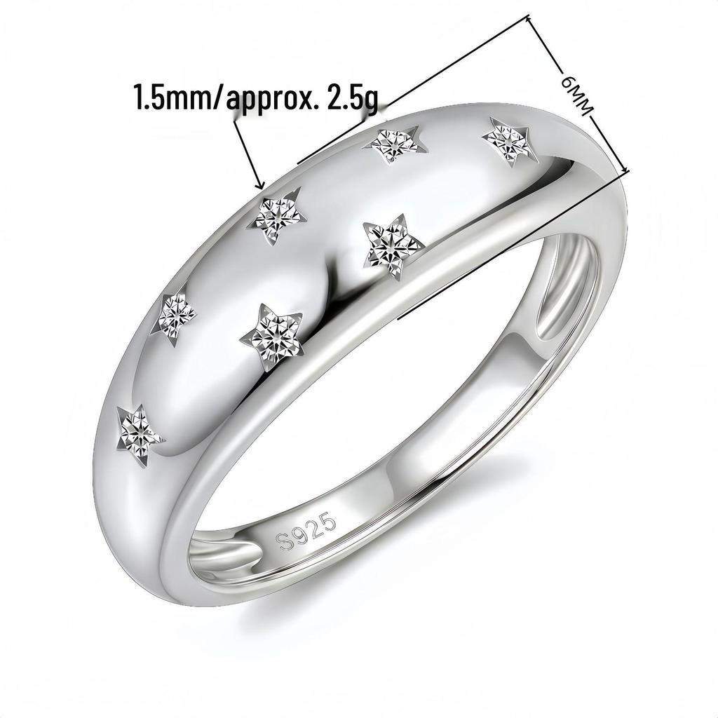 S925 Silver Moissanite Ring with Stars – Elegant and Fashionable Women's Accessory