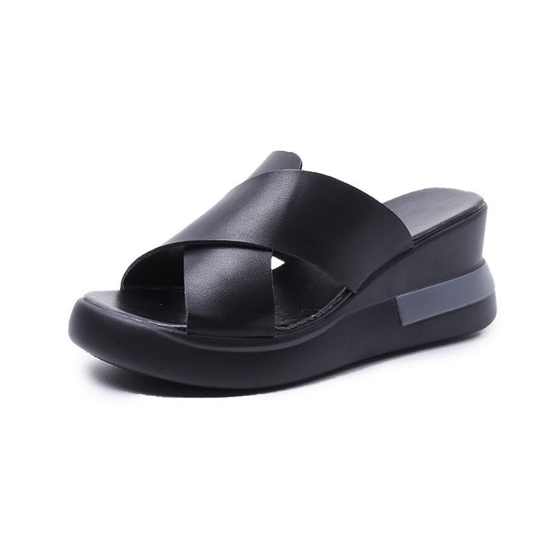 2021 summer new wedge heel sandals women's high heel open-toed platform muffin cross one-button sandals