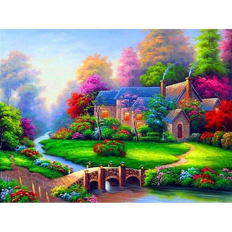 New 5D DIY Diamond Painting Scenic Lodge Diamond Embroidery Scenery Cross Stitch Full Round Drill Home Decor Manual Gift