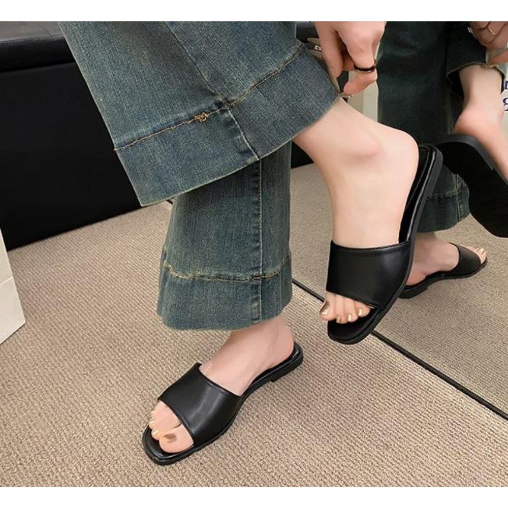 Fashion Shoes Low Square Toe Slippers Flat Luxury Slides Slipers Women Designer 2024 Summer Soft Fabric Rome Hoof Heels Concise PU