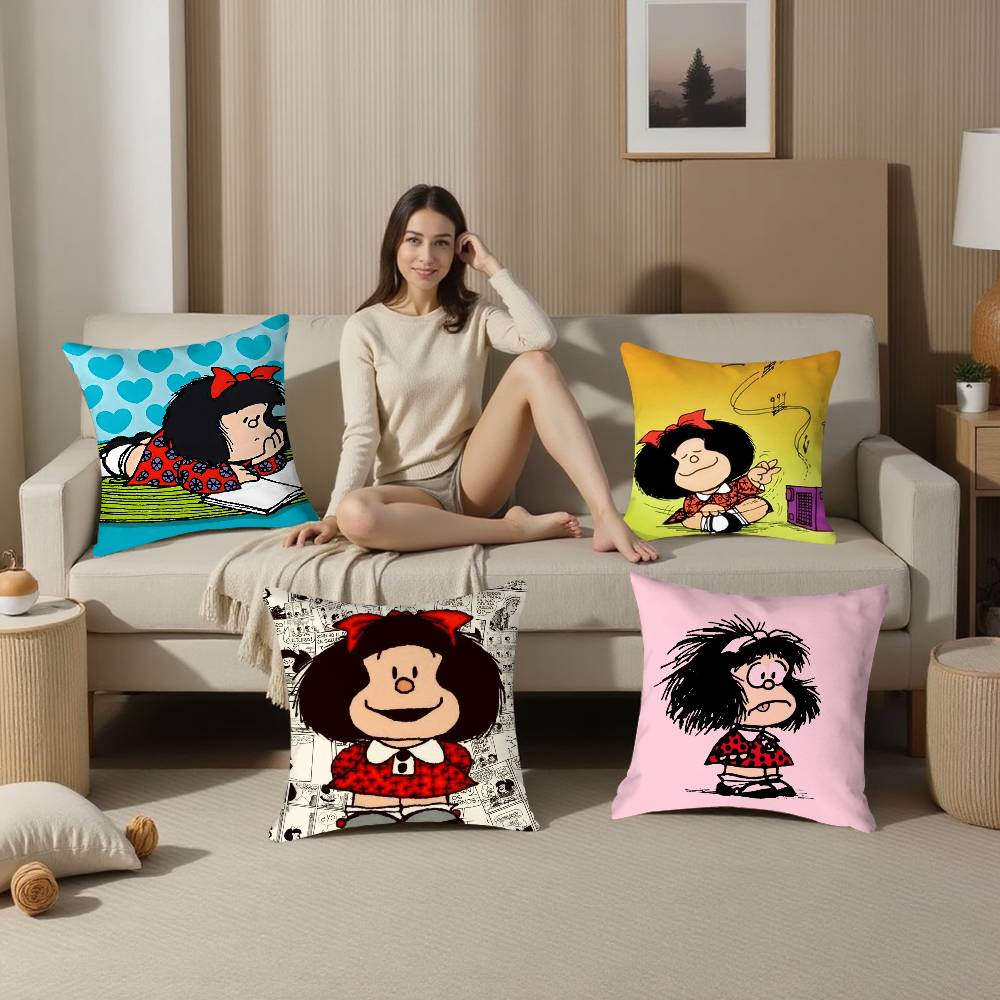 Cartoon M-Mafalda Cute Pillow Case Home Double-Sided Printing Short Plush Colorfast Microfiber Cushion Cover