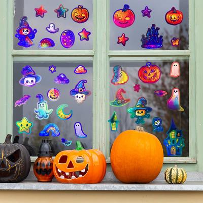 Halloween Colorful Laser Star Pumpkin Ghost Glass Window Home Festival Decoration Stickers