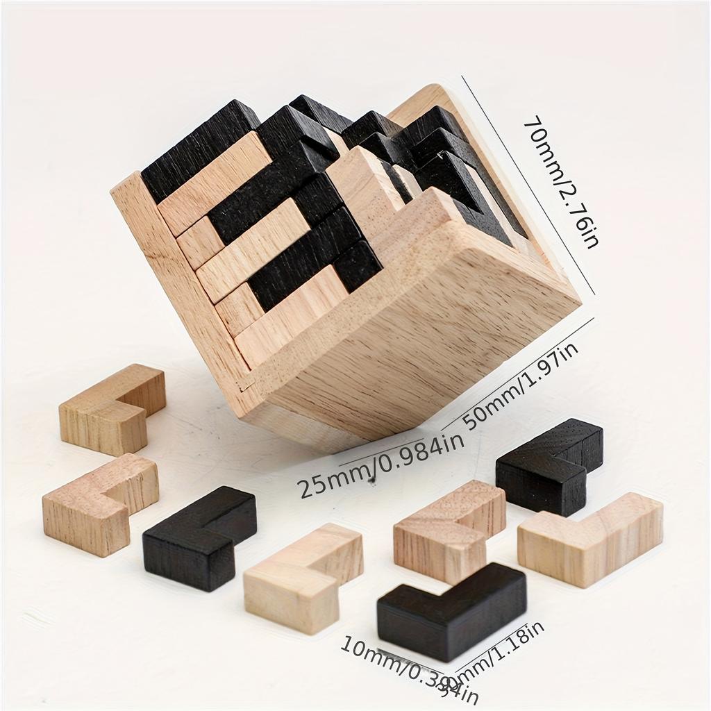 54pcs Wooden Brain Teaser Puzzle Cube Wooden Puzzles L-Enlightenment Intelligence Development Early Teaching Aids Shaped Jigsaw Logic Educational Toy